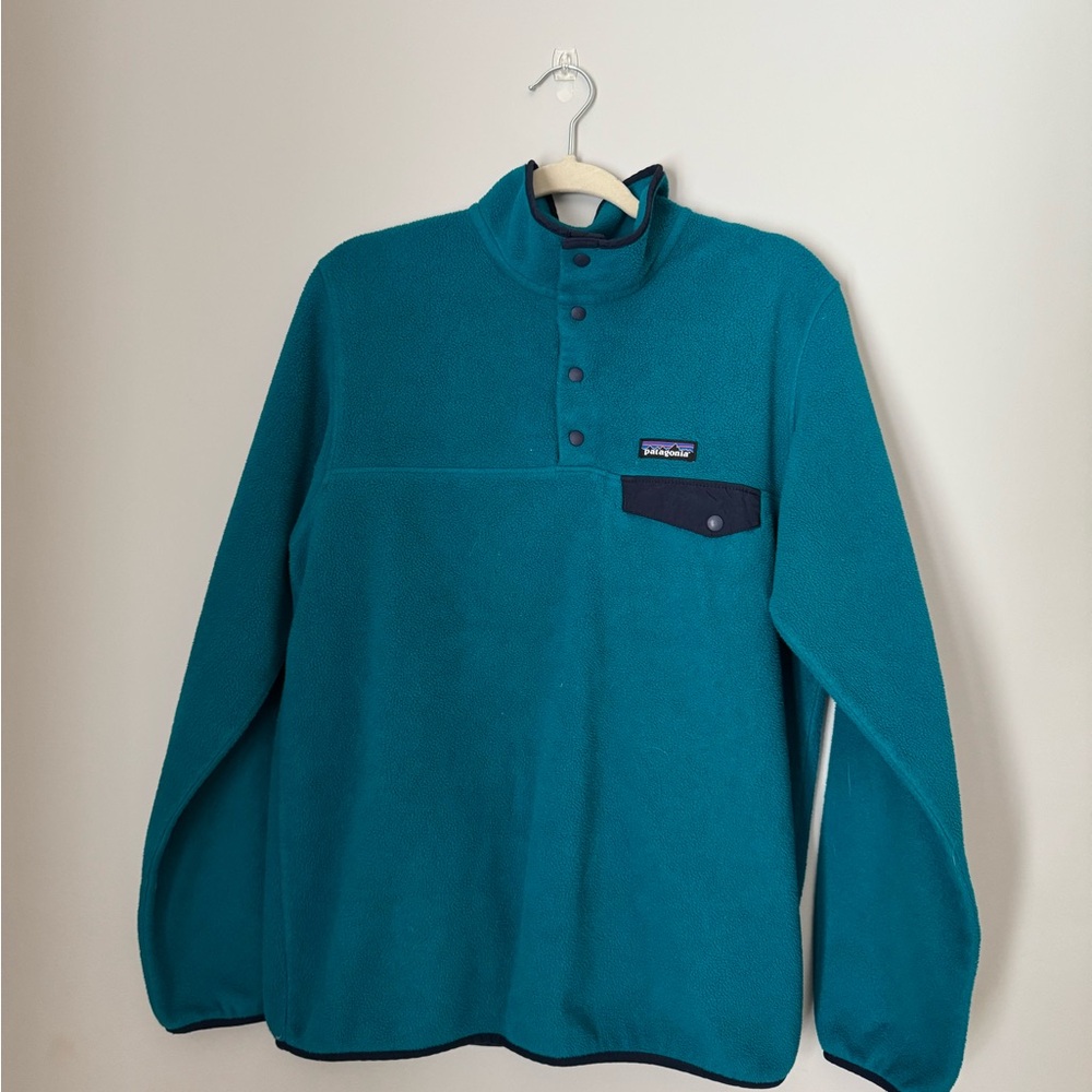 Patagonia Turquoise Fleece Pullover with Navy Pocket